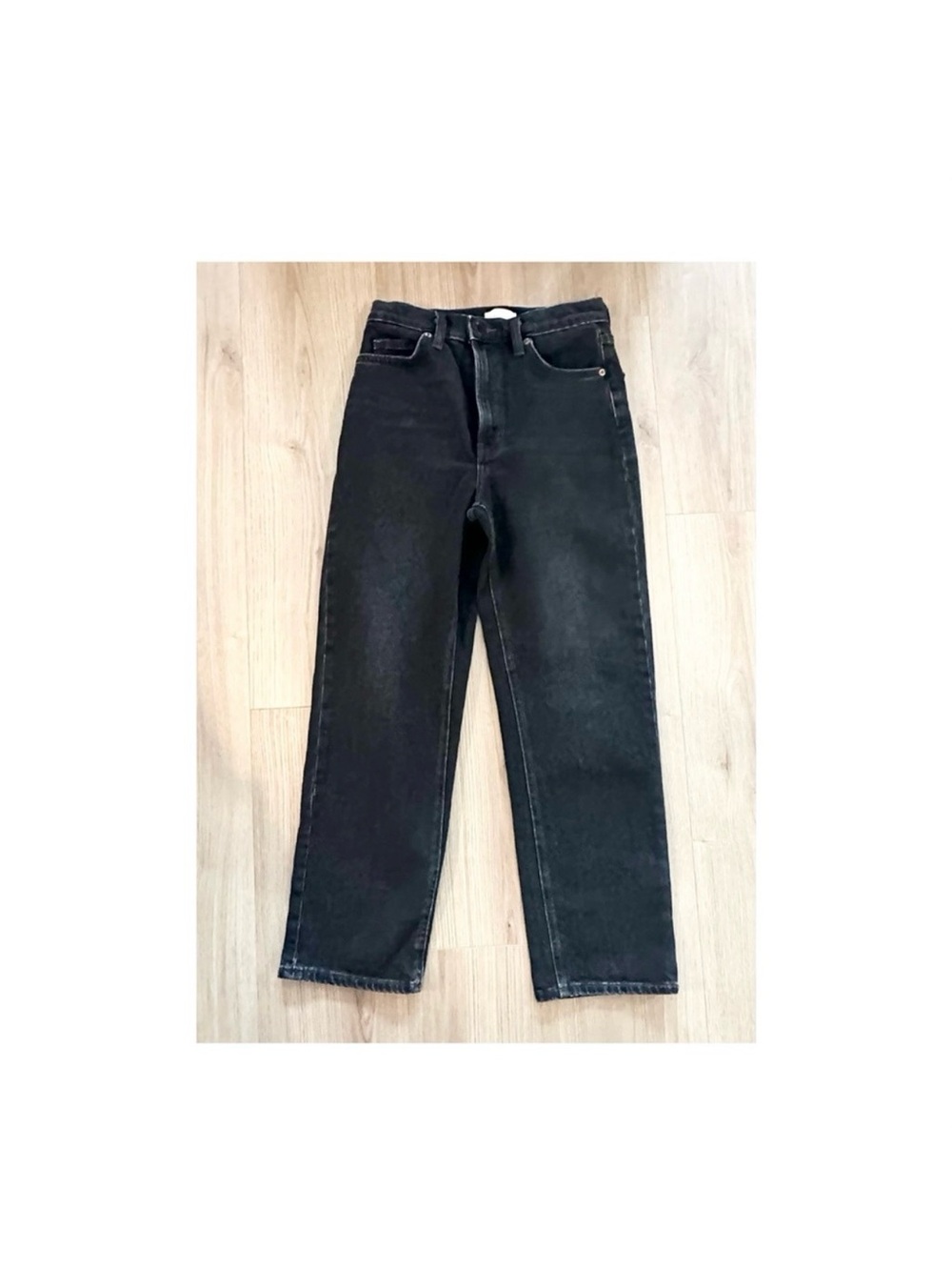 OAK + FORT Black Straight-Leg High-Rise Jeans